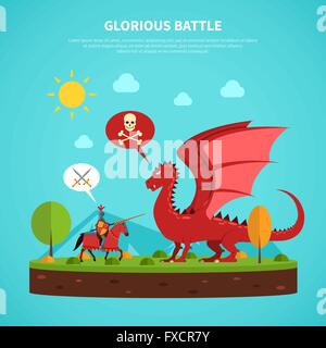 Dragon Knight Legende Abbildung flach Stock Vektor