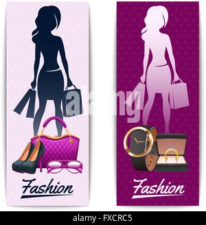 Frauen einkaufen vertikale Banner Stock Vektor