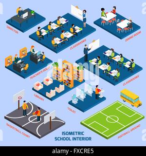 Isometrische Schule innen Stock Vektor