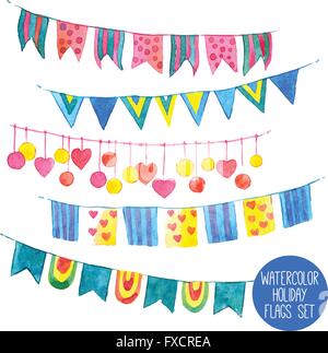 Aquarell Urlaub Girlanden Set Stock Vektor