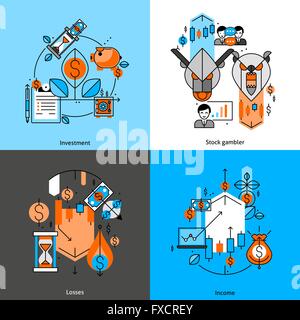 Investitionen und Geld Linie Icons Set Stock Vektor