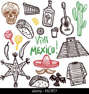Mexiko-Doodle-Set Stock Vektor