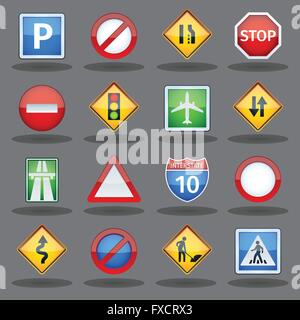 Straßenverkehr unterzeichnet glänzend Icons set Stock Vektor