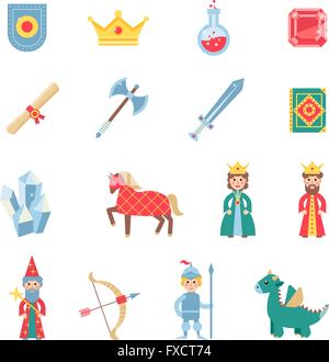 Mittelalterliche Spiele Symbole flache Symbole festlegen Stock Vektor