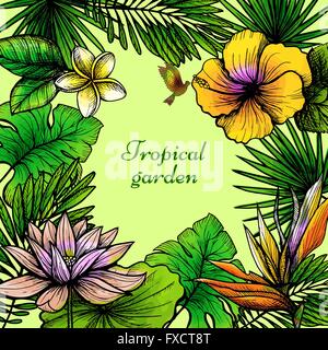 Tropische Blätter Rahmen Stock Vektor