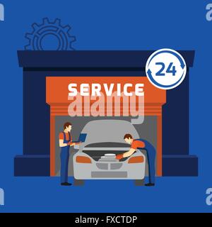 Auto-Mechaniker Service-Center flach banner Stock Vektor