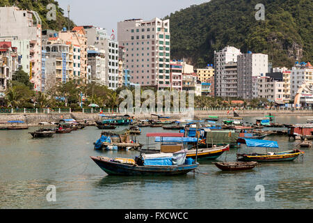 Cat Ba Insel, Vietnam - Februar 2016. Blick auf Cat Ba Insel Hafen. Stockfoto