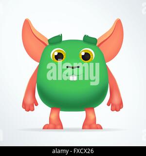 Niedliche grüne Mausmutante. Spaß flauschige Fett Kaninchen Zeichen auf hellem Hintergrund isoliert. Dumme Cartoon Monster für Kinder-design Stock Vektor