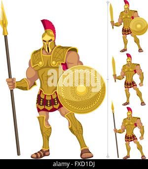 Griechischen Helden isoliert auf weiss. Auf der rechten Seite sind 3 weitere Versionen von ihm. Stock Vektor