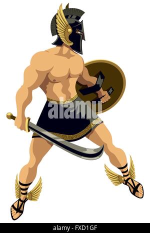 Der griechische Held Perseus. Keine Transparenz und Farbverläufe verwendet. Stock Vektor