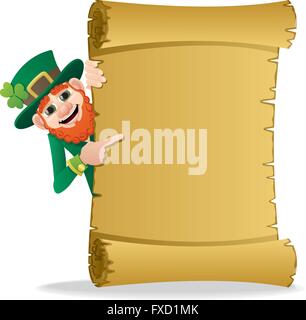 Kobold hält Schriftrolle mit textfreiraum für Ihren Text. Stock Vektor