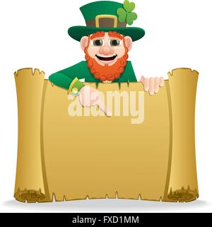 Kobold hält Schriftrolle mit textfreiraum für Ihren Text. Stock Vektor