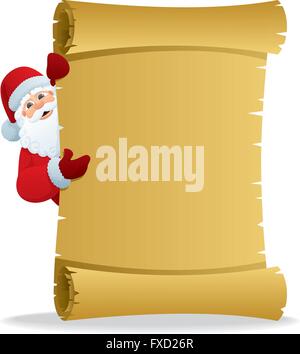 Santa hält Schriftrolle mit textfreiraum für Ihren Text. Stock Vektor