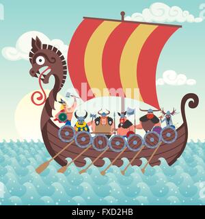 Cartoon-Wikinger Schiff. Stock Vektor