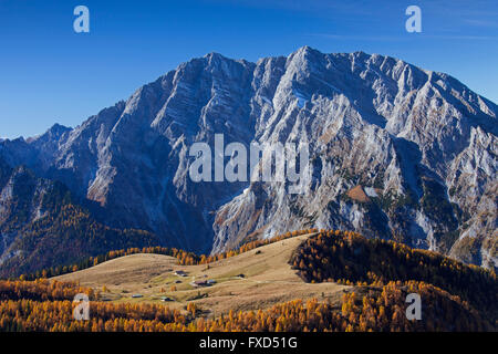 Gotzenalm und Mount Watzmann in den Berchtesgadener Alpen im Herbst, Nationalpark Berchtesgaden, Bayern, Deutschland Stockfoto