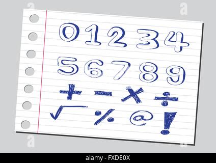 Skizzieren Sie zahlen und Mathematik-Symbole Stock Vektor