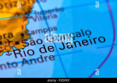 Rio De Janeiro, Stadt in Brasilien auf der Weltkarte Stockfoto