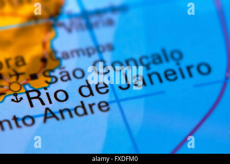 Rio De Janeiro, Stadt in Brasilien auf der Weltkarte Stockfoto