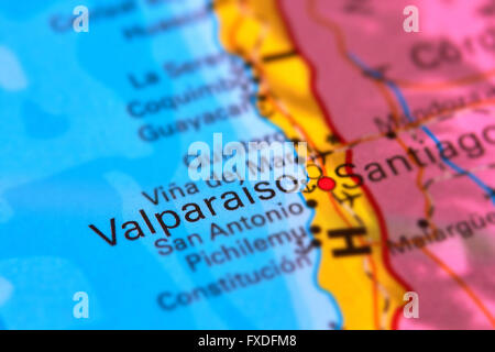 Valparaiso, Stadt in Chile auf der Wolrd Karte Stockfoto