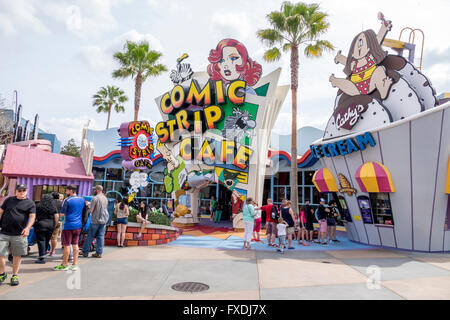 Der Comic-Strip Cafe bei Universal Studios Florida in der Nähe von The Marvel Super Hero Island Gegend von Universal Studios Florida Stockfoto