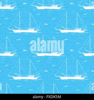 Nahtlose Hintergrund, Segelboote und Wellen Stock Vektor