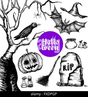 Halloween Hand Drawn Set Stock Vektor