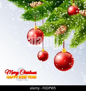 Geschmückter Weihnachtsbaum Äste Karte drucken Stock Vektor