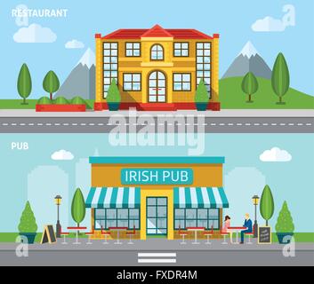 Cafe-flache Banner-Set Stock Vektor