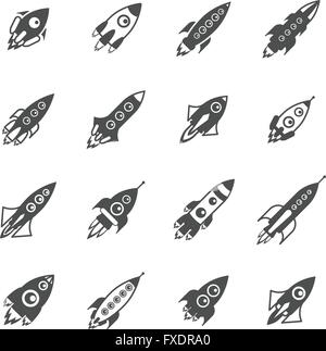 Weltraum Raketen schwarz weiße Icons Set Stock Vektor