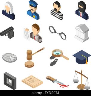 Justiz isometrische Farbe-Icon-Set Stock Vektor