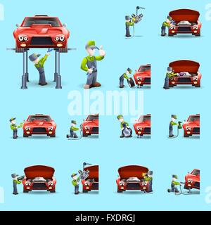 Auto Mechaniker flache Icons set Stock Vektor