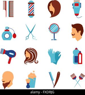 Barbershop Friseur flach Icons set Stock Vektor