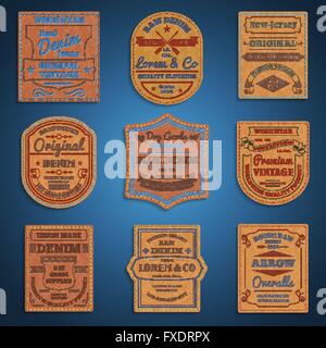 Leder-klassische Denim-Jeans-Labels festlegen Stock Vektor