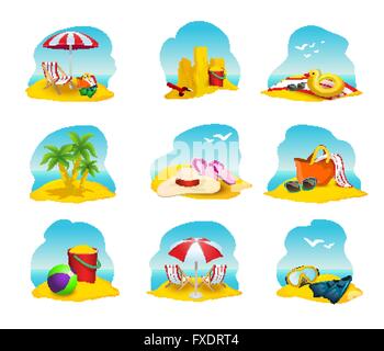 Strand Icons Set Stock Vektor