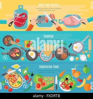 Hausmannskost, die flache Banner-set Stock Vektor