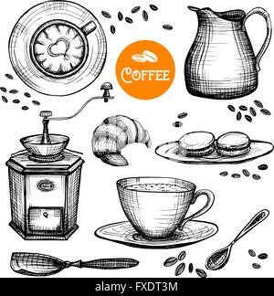 Hand gezeichnet Kaffee-Set Stock Vektor