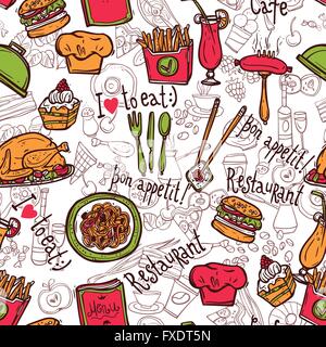 Restaurant Symbole Musterdesign Doodle Skizze Stock Vektor