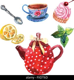Aquarell-Tee-Set Stock Vektor