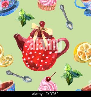 Aquarell Tee nahtlose Muster Stock Vektor