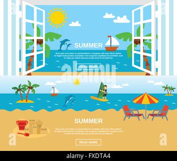 Sommer und Strand-Banner-Set Stock Vektor