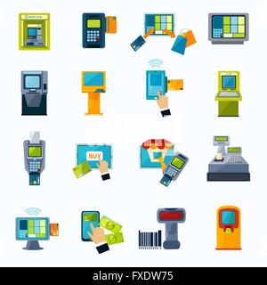 ATM Zahlung flache Icons set Stock Vektor
