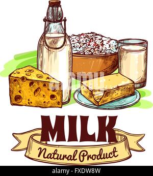 Milch-Produkt-Skizze-Konzept Stock Vektor
