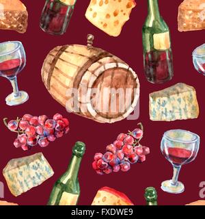 Wein Aquarell nahtlose Muster Stock Vektor