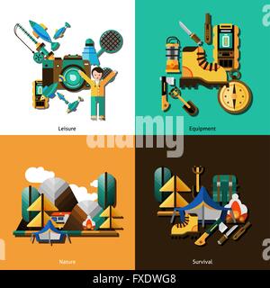 Camping und Survival Icons Set Stock Vektor