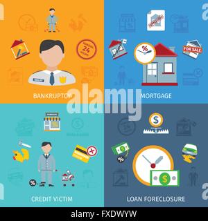 Darlehen Abschottung Icons Set Stock Vektor