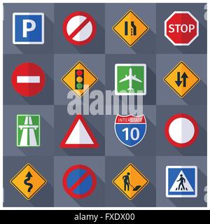 Straße Verkehrszeichen flach Icons set Stock Vektor