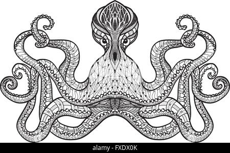 Doodle Skizze Oktopus schwarze Linie Stock Vektor