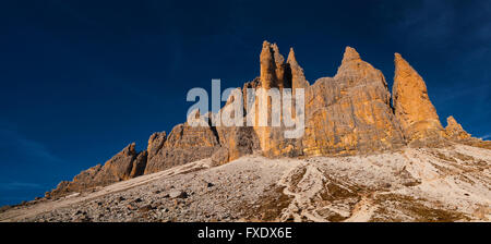 Drei Zinnen Berge, Dolomiten, Alpen, Südtirol, Italien Stockfoto