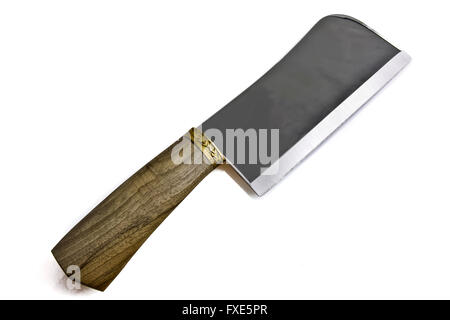 Isolierte touristischen Messer aus rostfreiem Stahl mit braunem Griff Stockfoto