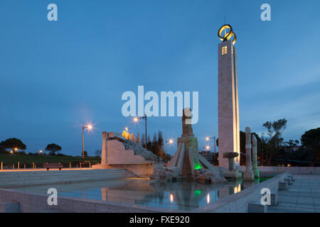 25. April-Revolution im Park Eduardo VII, Lissabon, Portugal-Denkmal. Stockfoto